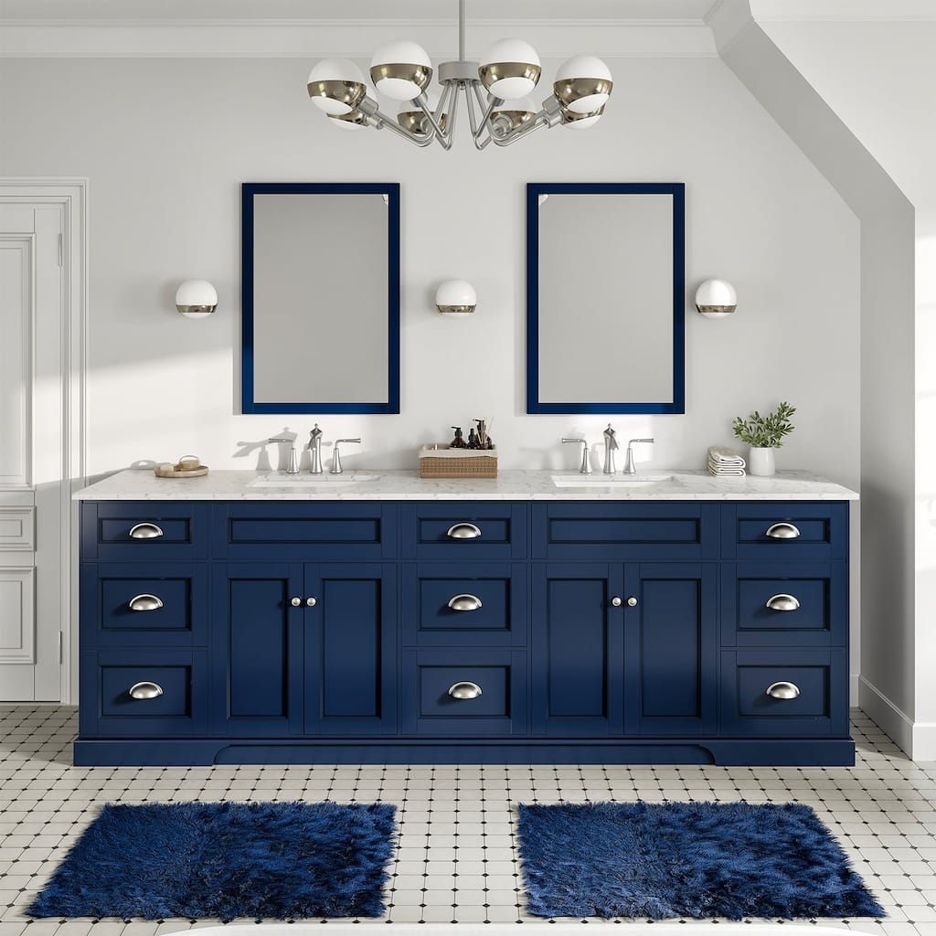 Epic 96 in. Blue DS Bath Vanity with Carrara Quartz Top & Undermount Sinks