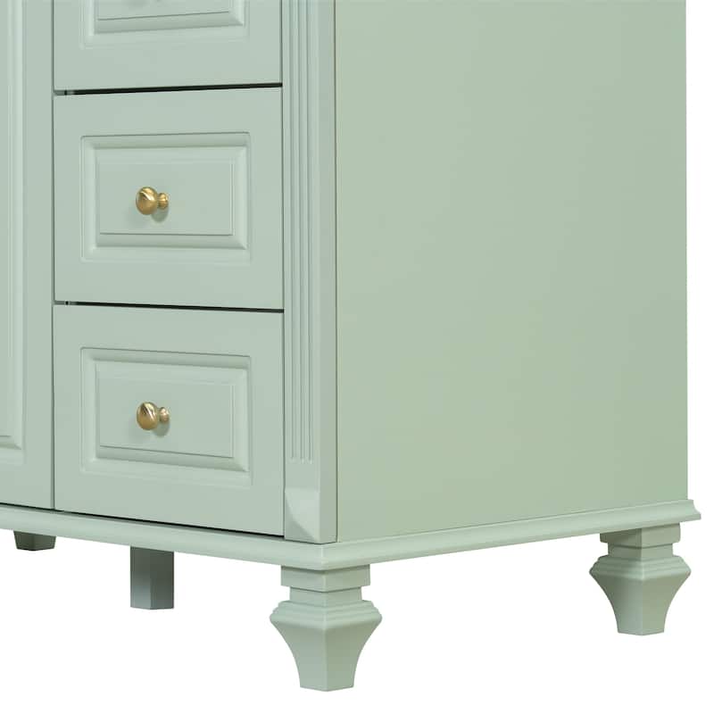 Merax Solid Wood Bathroom Vanity with Sink, Flip Drawer, 3 Drawers & 2 Doors