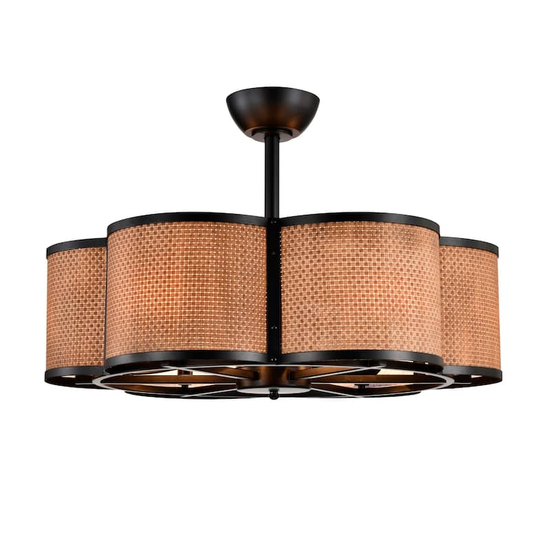 Bremen Basket Weave and Metal Frame Lighted Ceiling Fan Fandelier - Brown