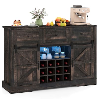 Gymax Wine Bar Cabinet w/LED Lights & Doors Coffee Station w/