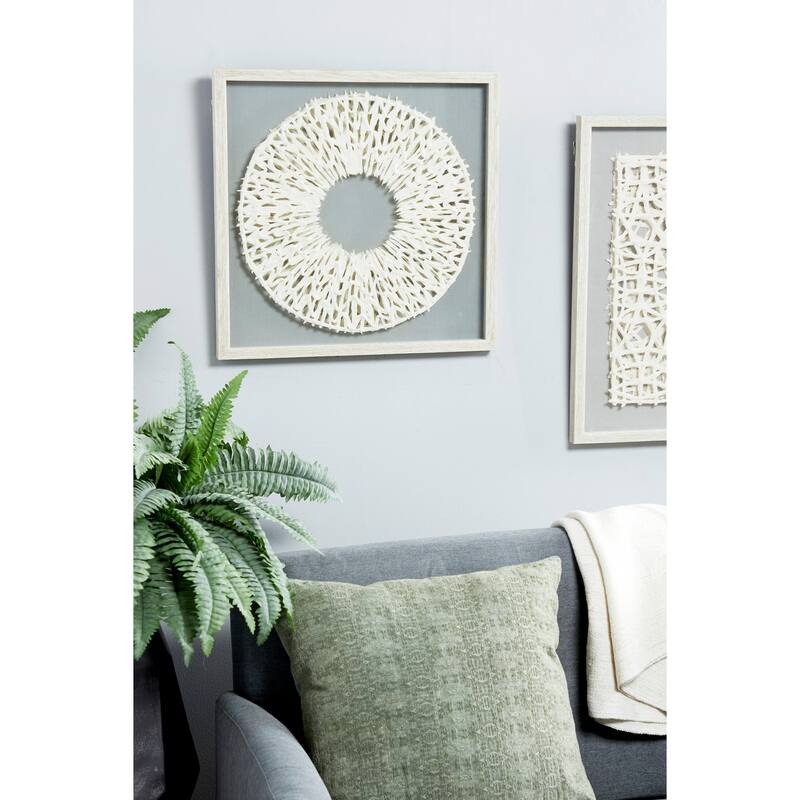 White Paper Handmade 3D Circle Origami Geometric Shadow Box with Canvas Backing