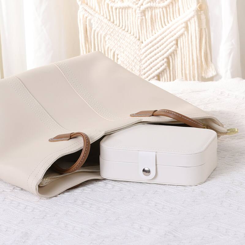 Travel Jewelry Box, Small Portable PU Leather Jewelry Organizer Case Storage Display Holder - 16x11x5cm