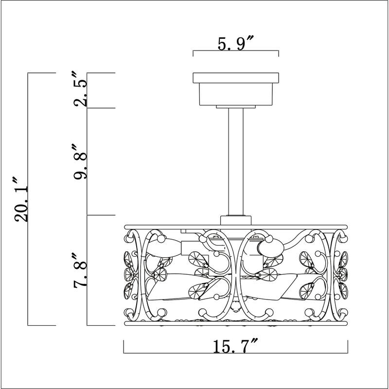 Matte Black and Gold 16 Inch Crystal Fandelier