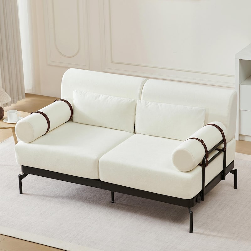 Modern Loveseat Sofa 59" Sofa Couch 2-Seater with Flexible USB Ports and Unique Cylindrical Armrests - Beige
