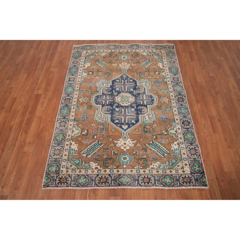 Hand Knotted Oriental 100% Wool Carpet Traditional Medallion Brown Tabriz Area Rug - 5' 10'' X 4' 2''