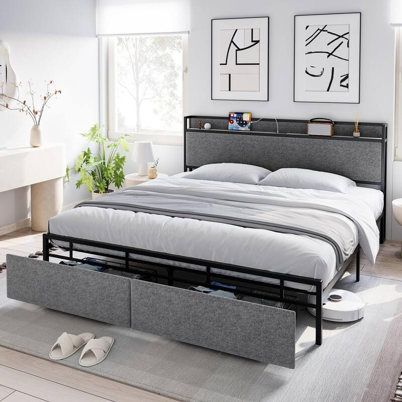 Bed Frame with Headboard and Storage