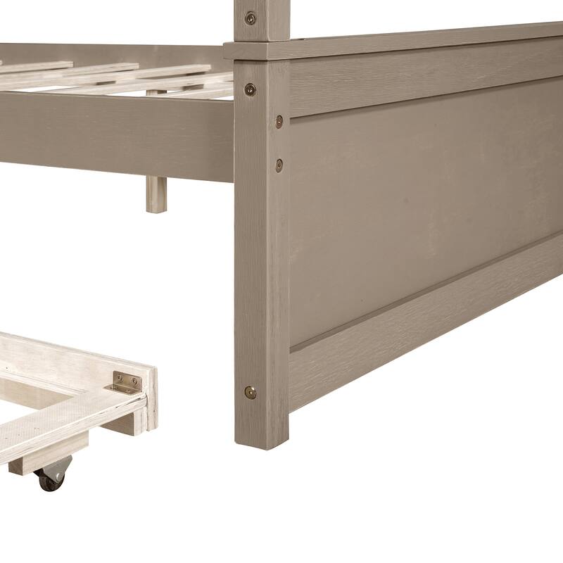 Modern Full Canopy Bed with Trundle, Solid Wood Frame, and Customizable Curtain Rails