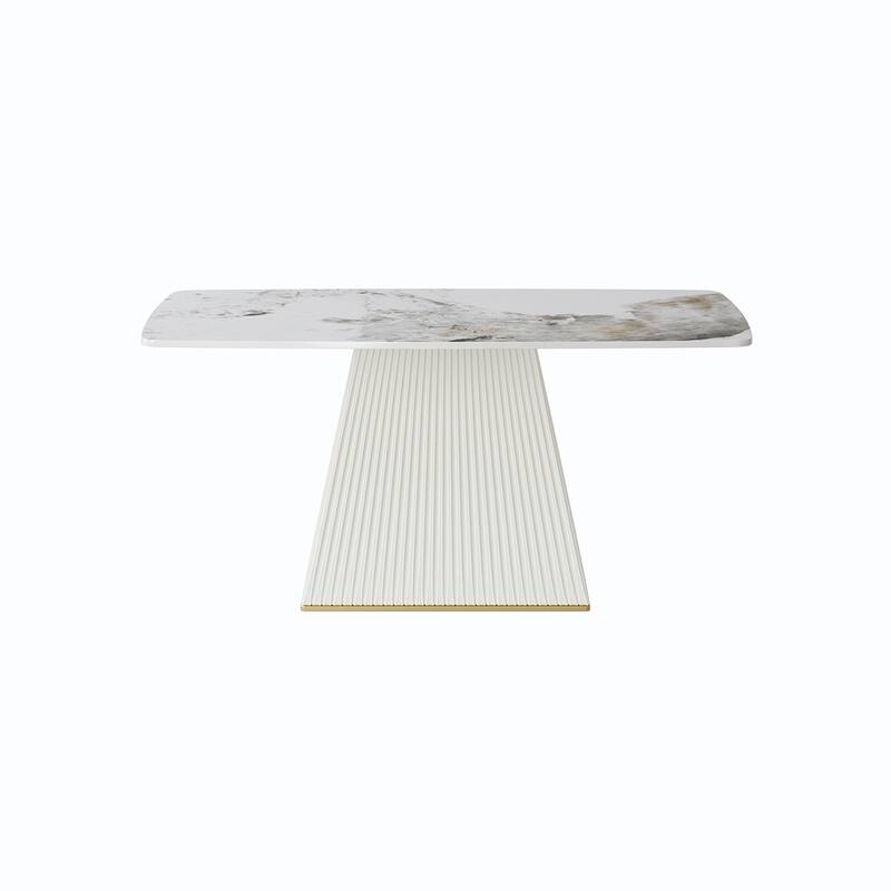 Modern Dining Table Sintered Stone Rectangle Kitchen Table With Square Pedestal