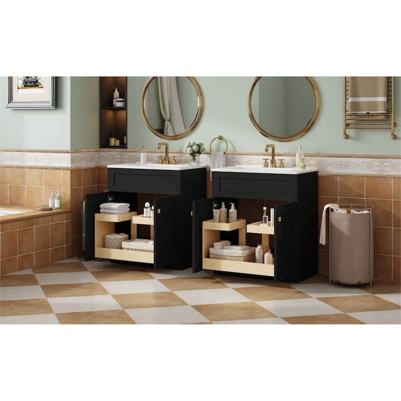 Roomfitters 60 Inch Bathroom Vanity with Ceramic Sink, Freestanding Storage Cabinet with Gold Handles & Soft Close Doors