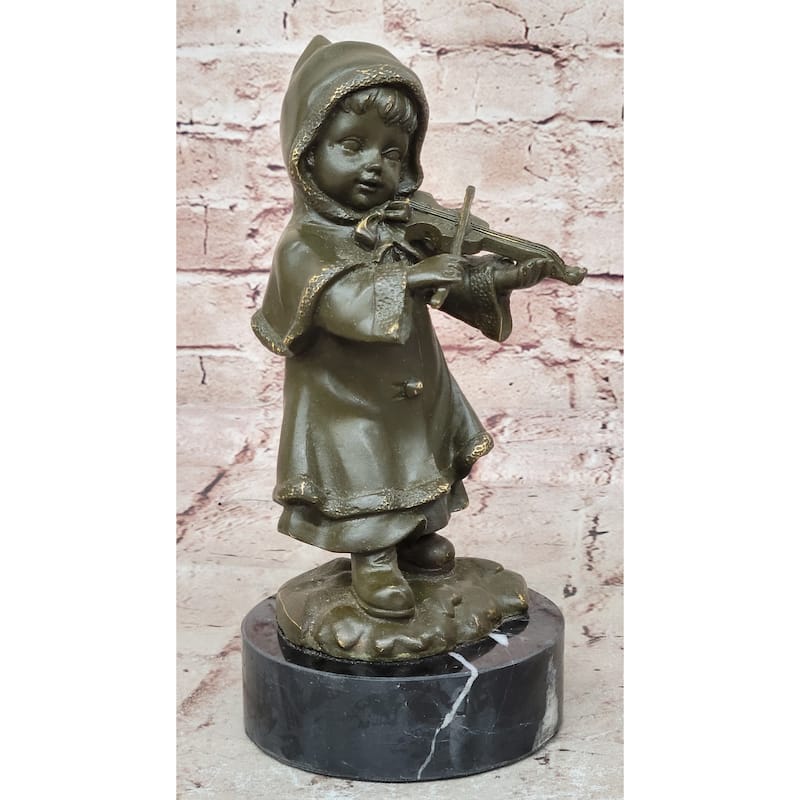 Bronze Child Violinist Sculpture – Young Girl Playing Fiddle Figurine