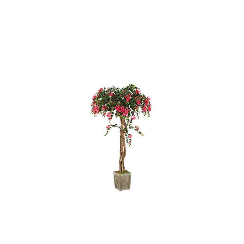 HomeStock 6' Bougainvillea Tree in Weathered Wooden Box - Vibrant Faux Tree for Indoor Tropical Charm - 72