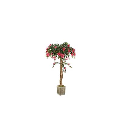 HomeStock 6' Bougainvillea Tree in Weathered Wooden Box - Vibrant Faux Tree for Indoor Tropical Charm - 72