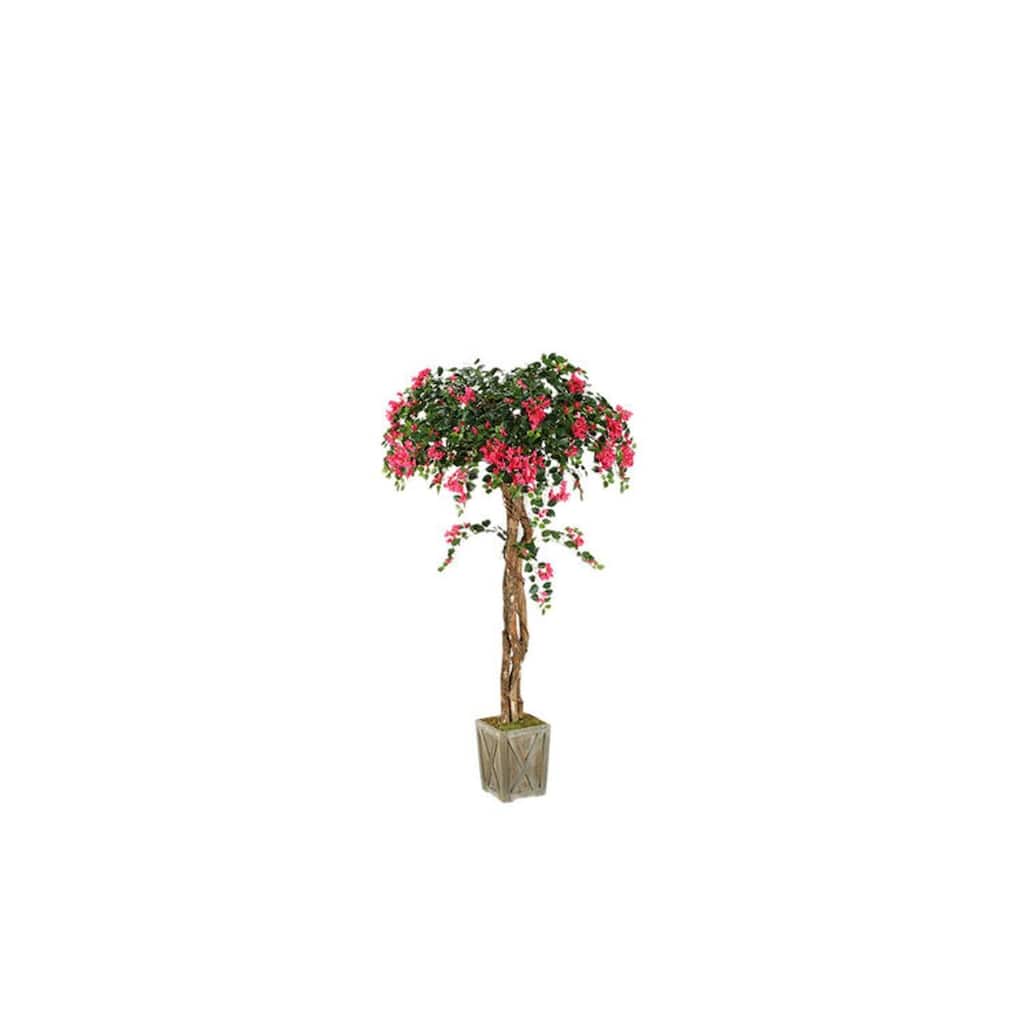 HomeStock 6' Bougainvillea Tree in Weathered Wooden Box - Vibrant Faux Tree for Indoor Tropical Charm - 72