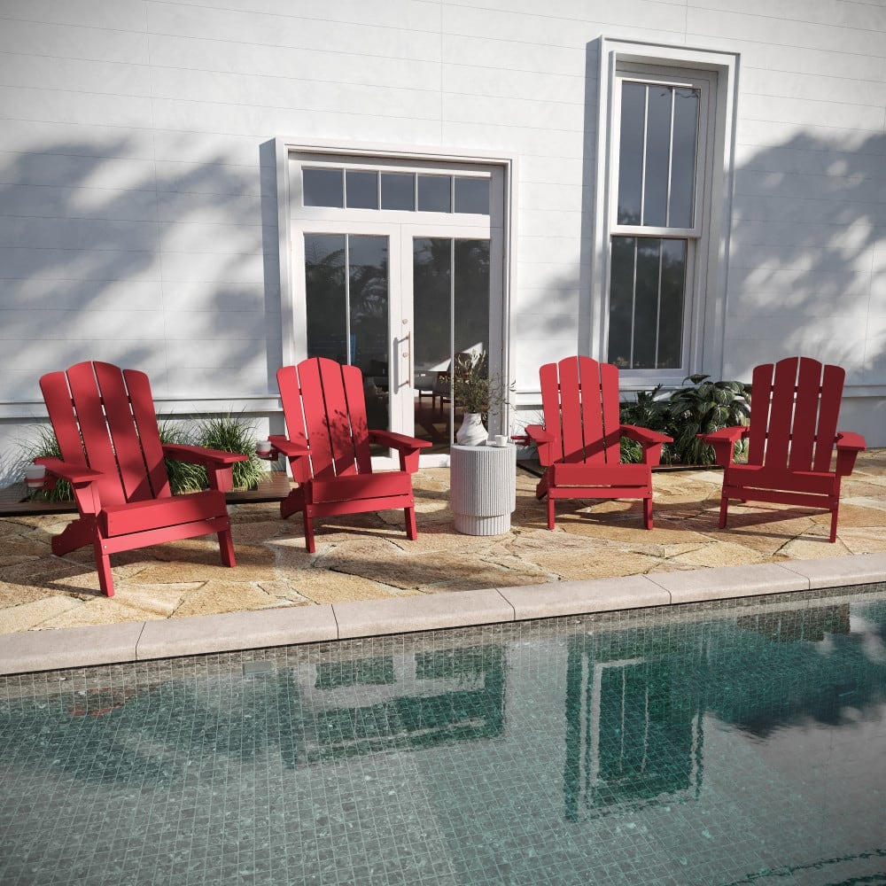 Set of 4 All-Weather Adirondack Chairs with Cupholders