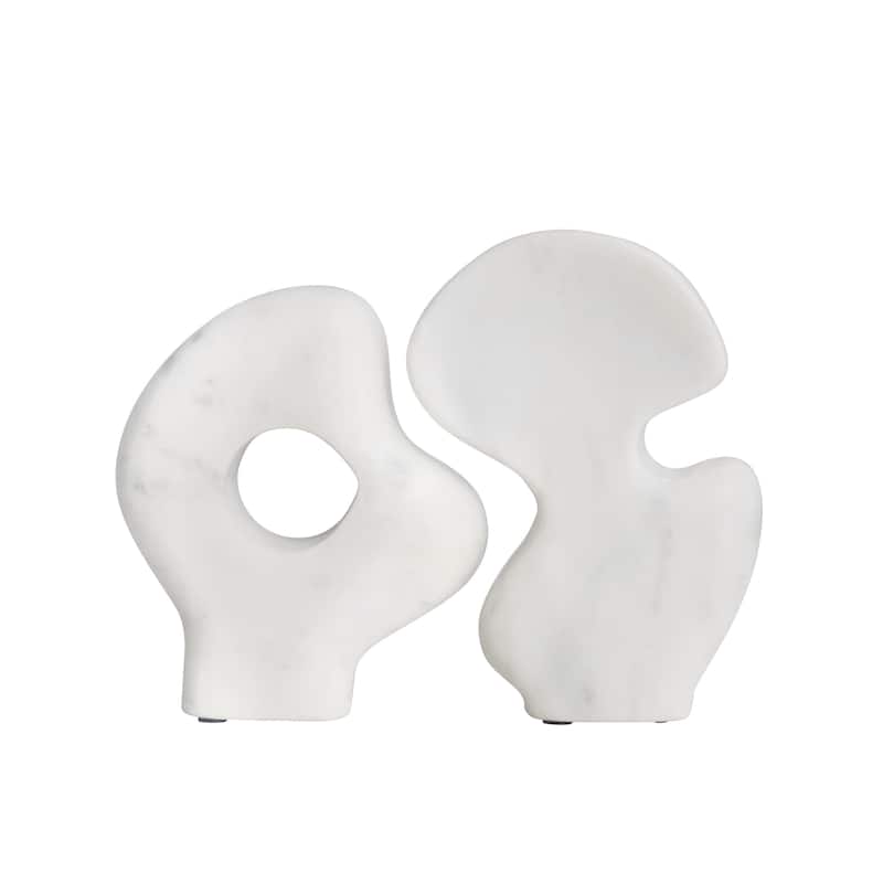 Decorative Abstract Marble Sculptures - 6.5"L x 1.5"W x 5.0"H - 6.5"L x 1.5"W x 5.0"H - White