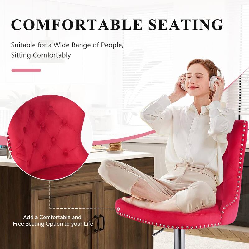 Velvet Swivel Bar Stools,Modern Bar Stools with High Back and Metal Footrest,Adjustable Swivel Barstools (Set of 2)