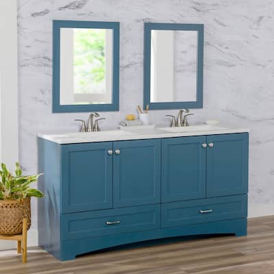 Spring Mill Cabinets Emlyn 60.5" Double Bathroom Vanity With Drawers and White Sink Top