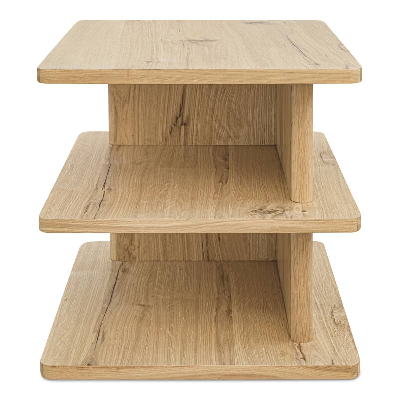 NADAAL STUDIOS Thalor Side Table, Square Dark Oak Top with Rounded Edge Shelves, Solid Oak Detail, Dark Brown - Rustic Oak