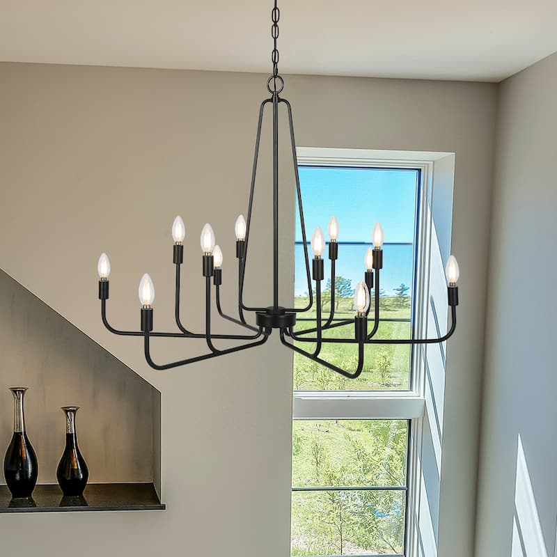 Modern 12-Light Black 39 IN Classic Chandelier Transitional Candle Lights - 38.6" W x 28.3" H