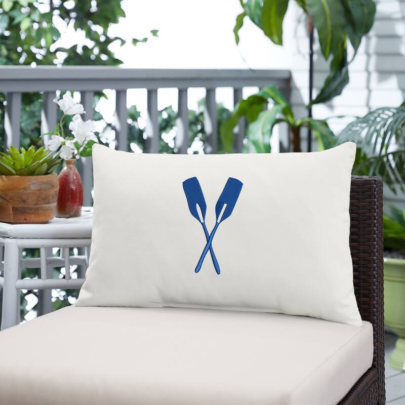 Sunbrella Canvas Natural Embriodered Indoor/Outdoor 13x20 Knife Edge Pillow (Single) - 20 x 13 x 6 in - Oar