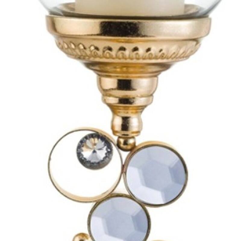 HomeRoots 18" Gold and Faux Crystal Bling Tabletop Hurricane Candle Holder - 8