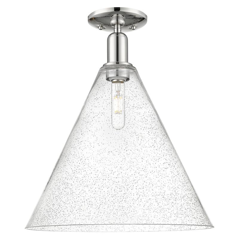 Innovations Lighting 716-1C-19-16 Berkshire Glass Semi-Flush Berkshire - Polished Nickel / Seedy