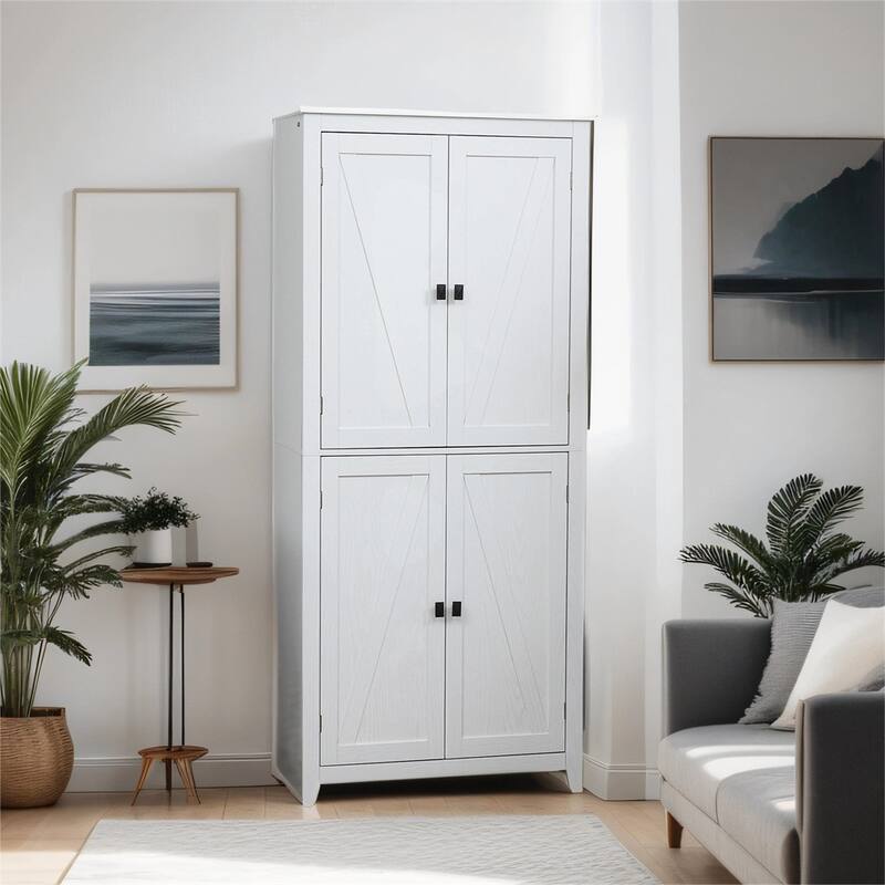 72" Freestanding 4-Door Storage Cabinet Organizer w/ 4-Tiers, Shelves - White