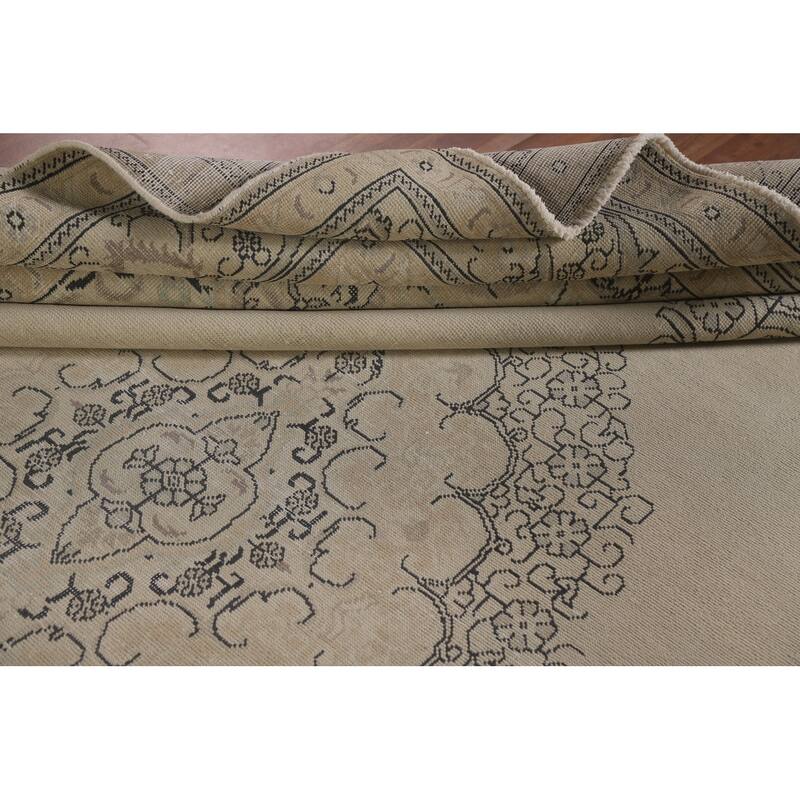 Hand Knotted Oriental 100% Wool Carpet Traditional Floral Beige & Ivories Tabriz Area Rug - 12' 4'' X 9' 4''
