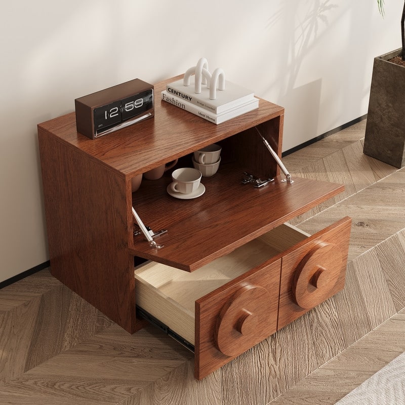 Modern 1-4 Pieces Modular Walnut Color Cabinets,TV Stands with Brown Solid Wood Veneer, Drawers & Caninets - 1 Piece