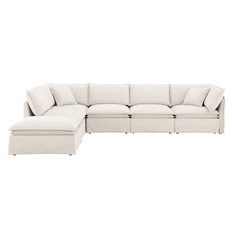 L Shape Modular Sectional Sofa with Ottoman, Oversized Chenille Upholstered 6-Seat Sofa, High Density Sponge Corner Sofa