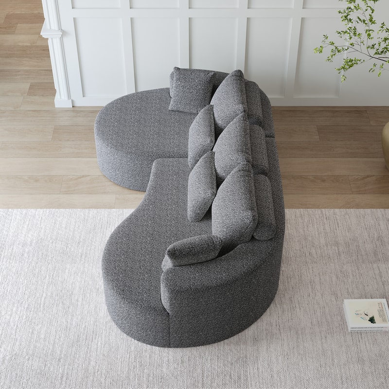 L-Shaped Curved Cloud Sectional Couch, Oversized Chenille Upholstered 4-Seater Sofa, Full Compressed Corner Sofa with 7 Pillows