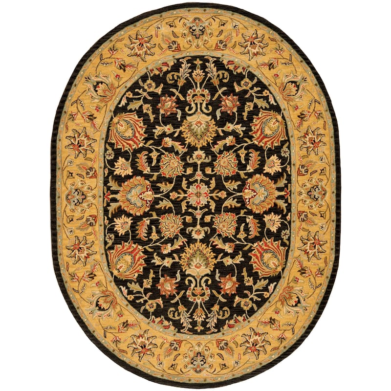 SAFAVIEH Handmade Heritage Kimono Traditional Oriental Wool Rug - 7'6" x 9'6" Oval - Charcoal/Gold