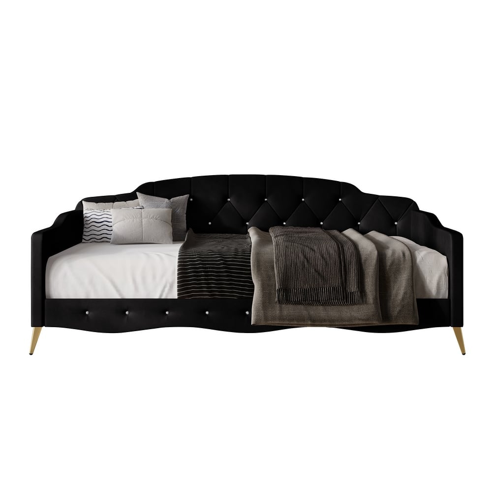 CraftPorch Velvet Crystal Button Tufted Twin Daybed