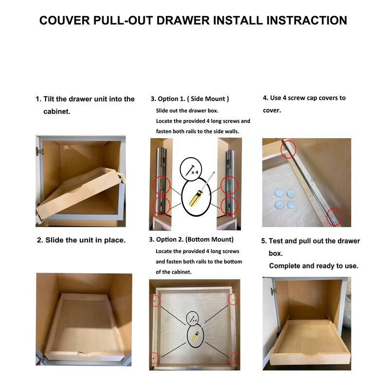 Couver Soft-Close Bottom Mount Cabinet Shelf Pull-Out Wood Drawer Storage