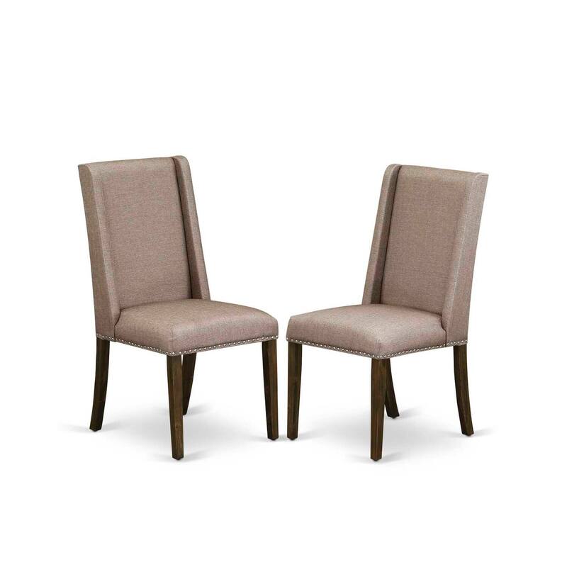 Modern 7-Piece Dining Set - Wood Table & 6 Linen Fabric Chairs - Antique Walnut & Distressed Jacobean Finish - 92
