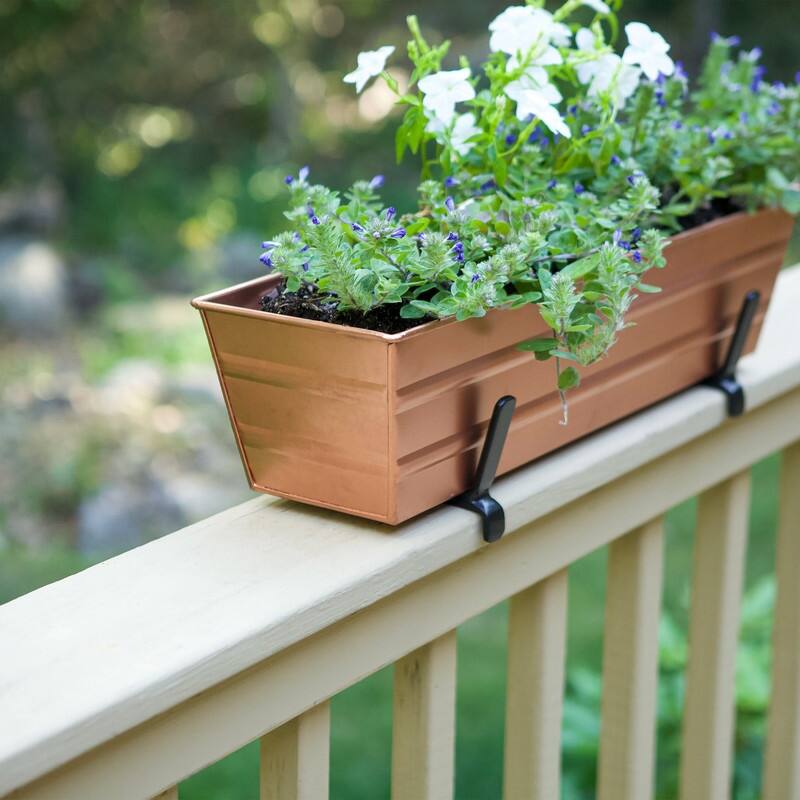 Achla Designs Small Galvanized Steel Flower Box Planter With Brackets for 2 x 6 Railings, 22 Inch Wide