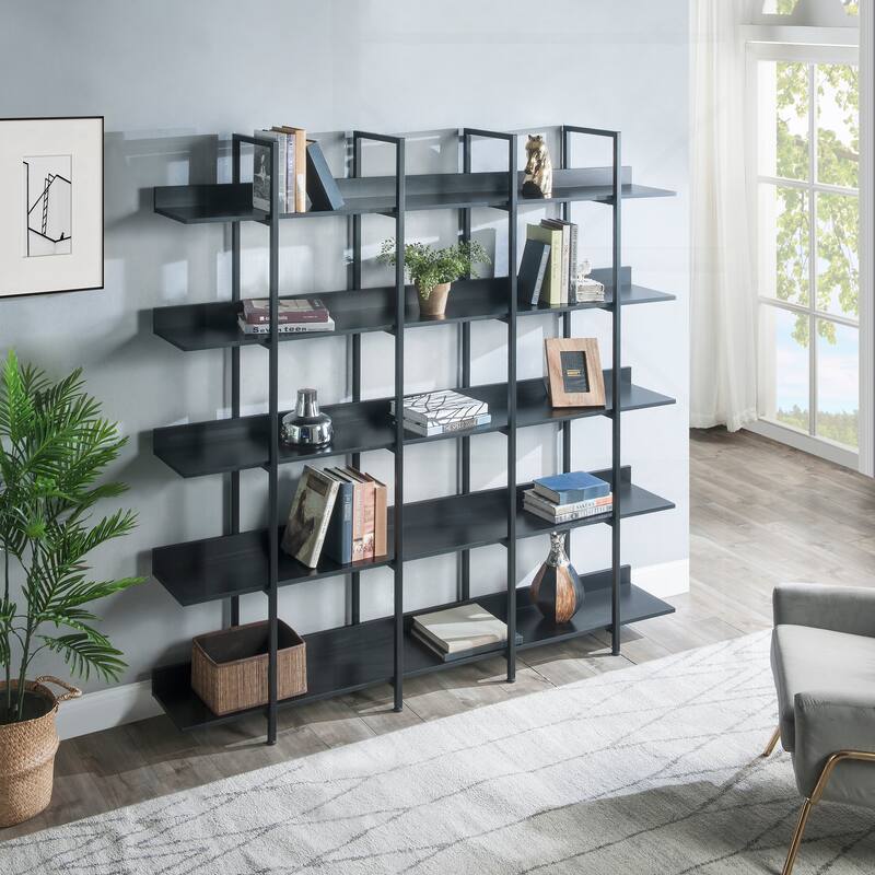 Versatile Industrial-Style 5-Tier Bookcase for Home and Office