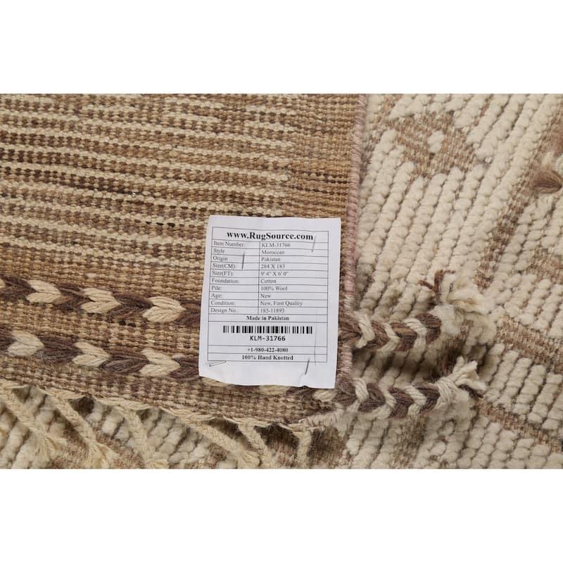 Beige & Ivory Moroccan Modern Area Rug Hand-Knotted Wool Carpet - 6'0"x 9'4"