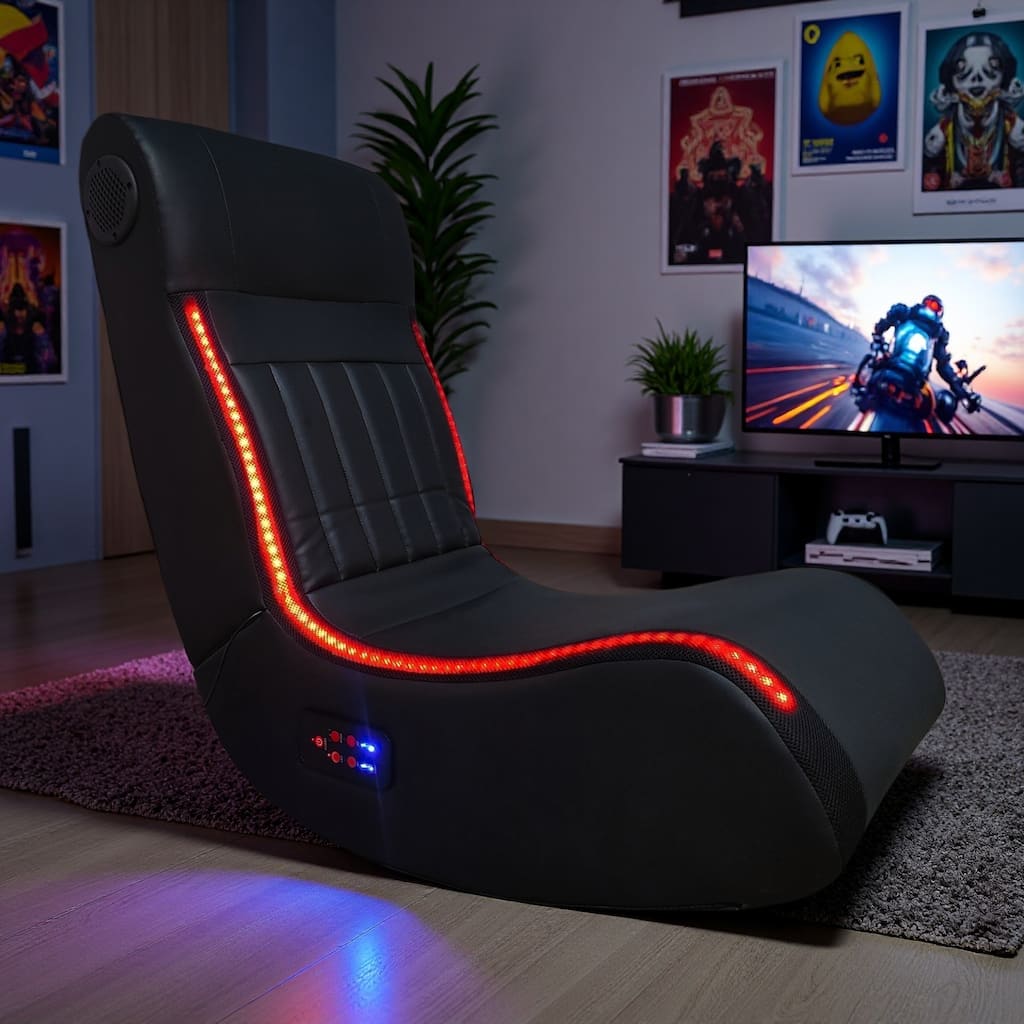 Polyester Foldable Gaming Chair with Bluetooth Speakers, LED Lighting, Vibration Massage and USB Charging Port