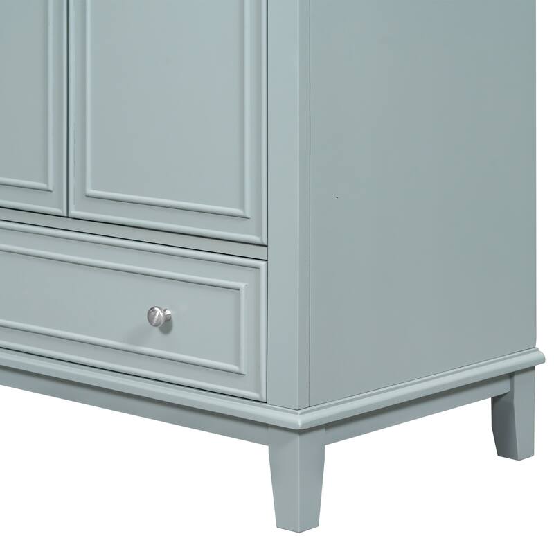30'' Solid Wood Bathroom Vanity with Multifunctional Cabinet, Drawers, and Ceramic Sink