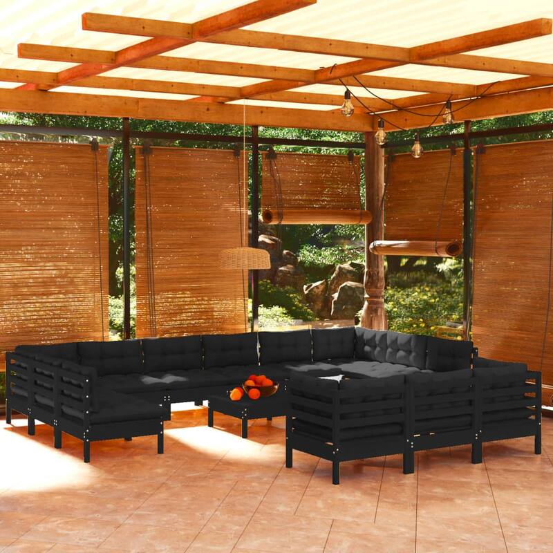 vidaXL Solid Pinewood Patio Lounge Set 8 Piece with Cushions Multi Colors - Grey
