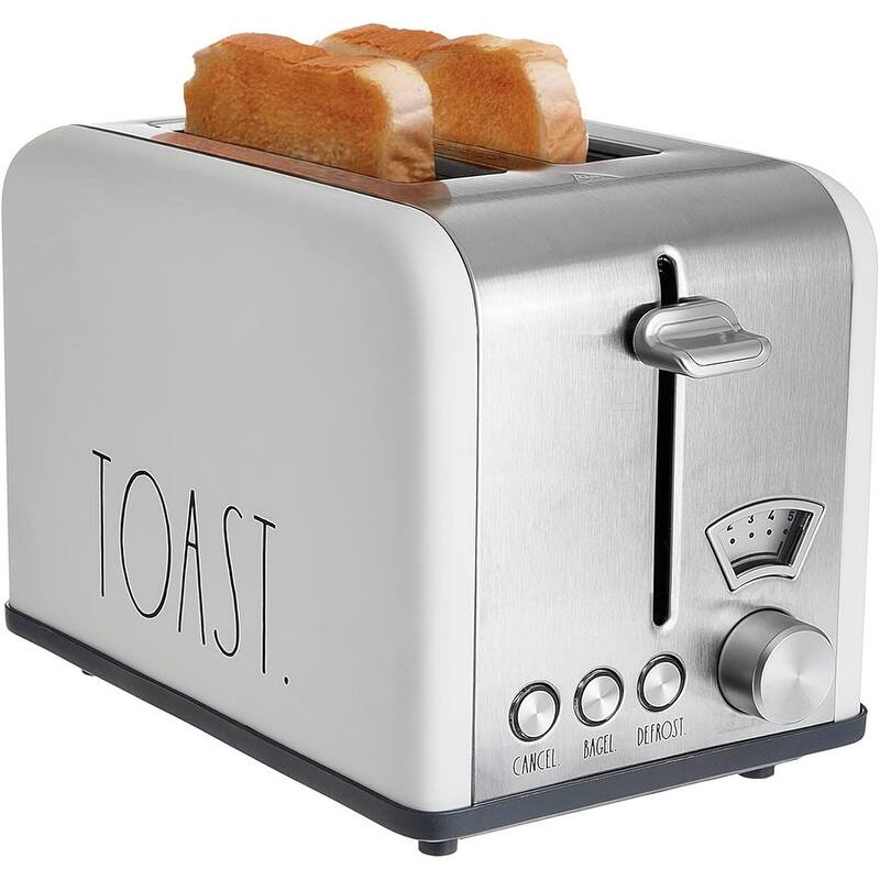Rae Dunn Toaster, Stainless Steel 2 Slice Square Toaster, Wide Slot with 5 Browning Levels, with Bagel, Defrost - Cream