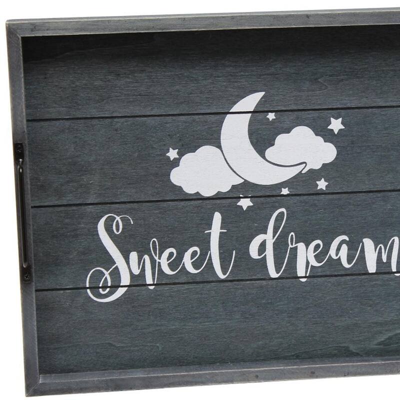 HomeRoots 16" Dark Blue And White Sweet Dreams Serving Tray With Handles - 15.50 in. x 2.25 in. x 12.00 in.