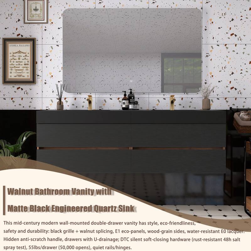 Wall Mounted Bathroom Vanity with Solid Surface Sink and Soft Drawers