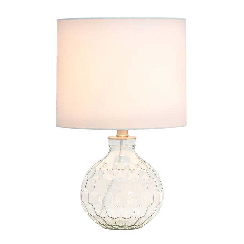 17.75" Engraved Honeycomb Glass Table Desk Lamp with Fabric Shade