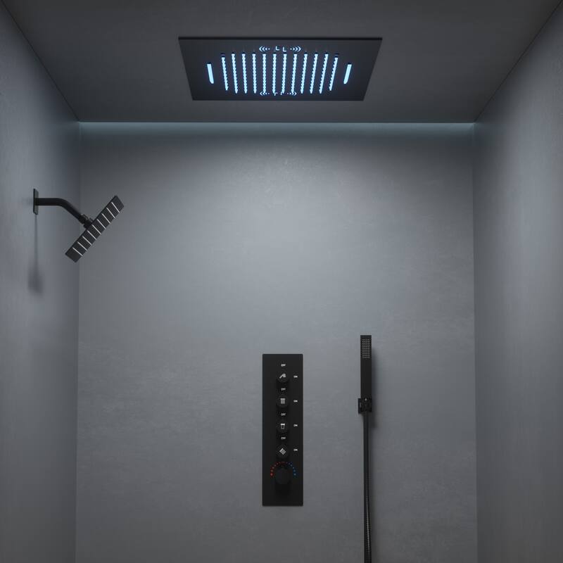 GRANDJOY LED Music Shower System 20"& 10" Dual Shower Heads with Handheld Shower - Matte Black
