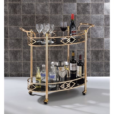 CTEX Serving Cart with 5mm Black Tempered Glass Shelves and Metal Frame & 2 Handles for Dining Room