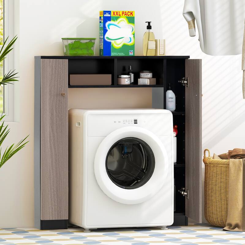 Over Toilet Storage Cabinet with Shelves and Double Door Cabinets