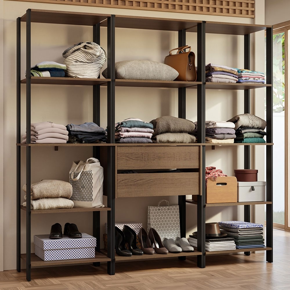 Madesa Wardrobe Clothes Storage with 2 Drawers and Open Shelves
