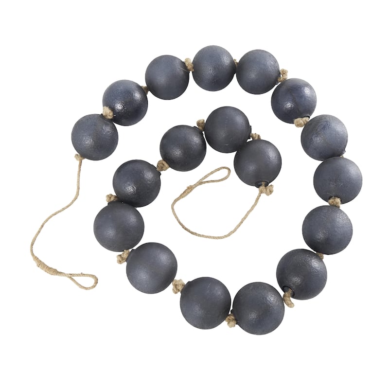 Glass Handmade Round Extra Long Frosted Orb Beaded Garland with Tassel with Knotted Jute Rope - Roche River Decor - Black - 91"L